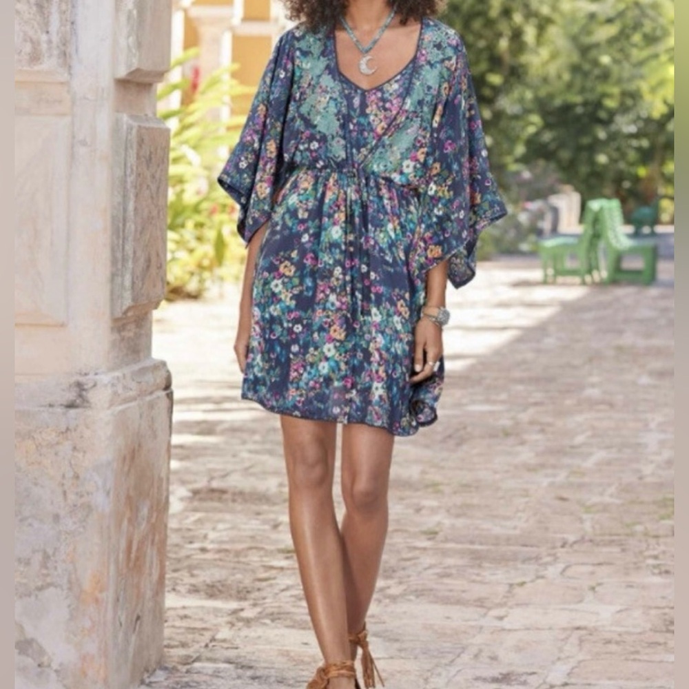 Sundance 100% Silk Embroidered Kimono Dress | Floral | XS | Artisan Boho